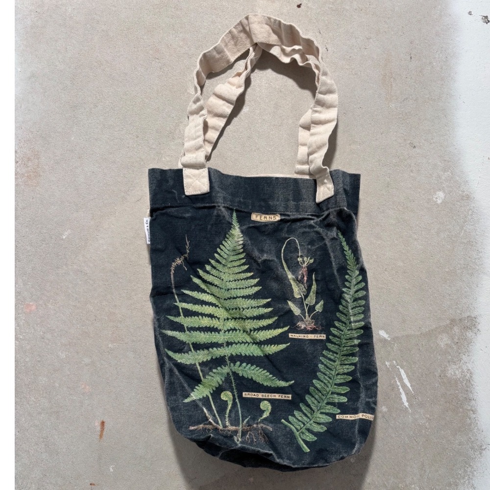 Cavellini & Co Fern Botanical Canvas Tote Bag Charcoal Grey Vintage Shopper